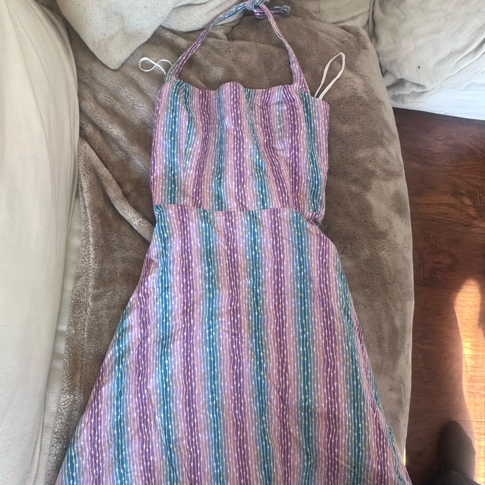 Purple and blue vintage patterned canvas spring summer mini dress